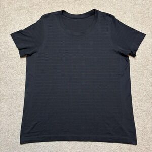 Lululemon Shirt Women's Large Black Mesh Breeze By Perforated Running Gym Tee